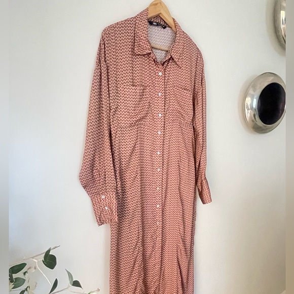 Zara Satin Effect Floral Print Button Front Maxi Shirt Dress Long Sleeve - Picture 5 of 13